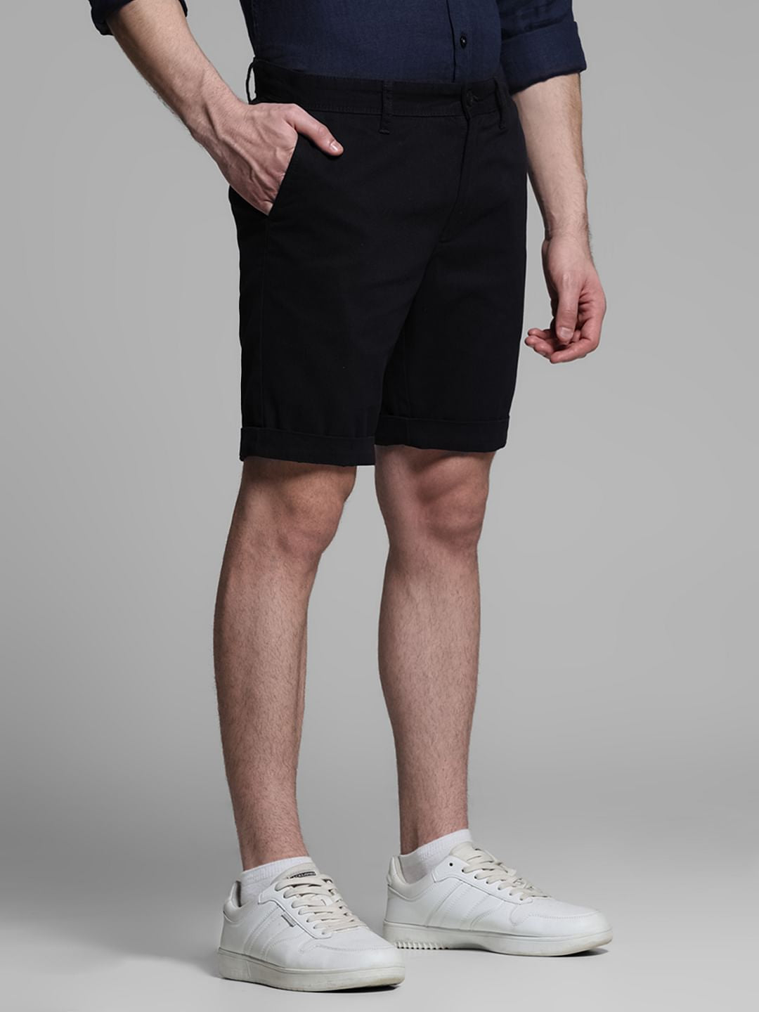 Black Mid Rise Cotton Shorts