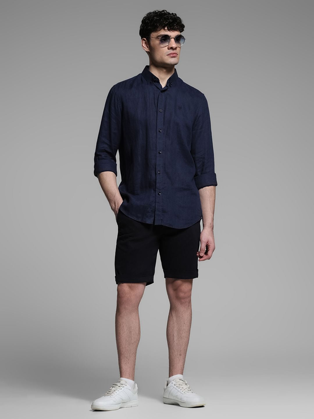 Black Mid Rise Cotton Shorts