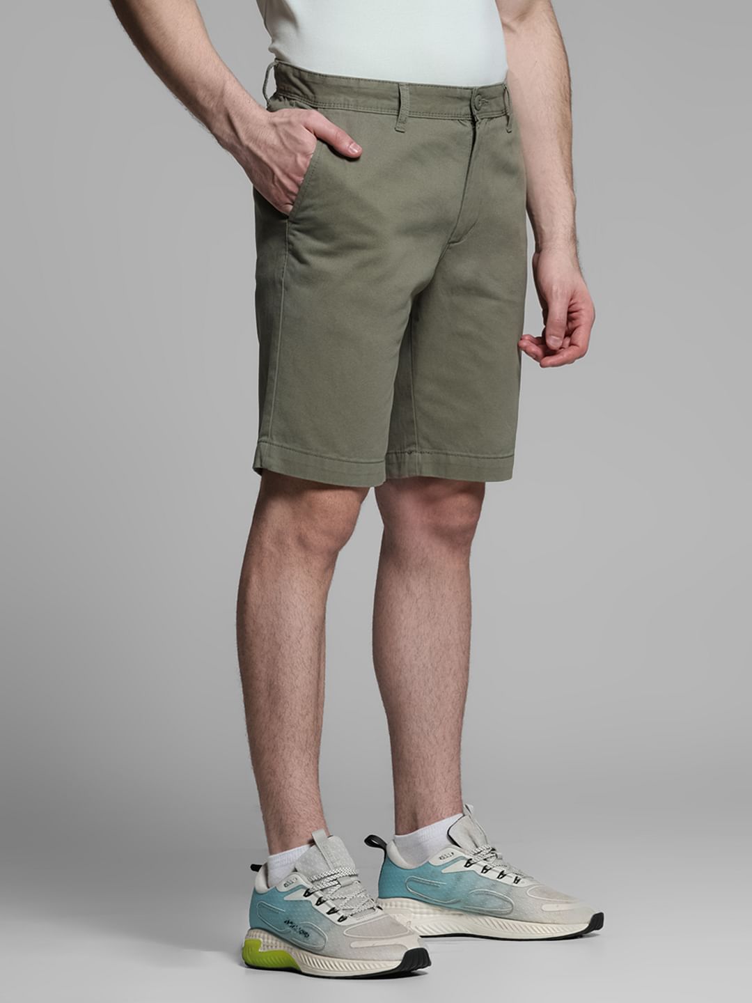Green Mid Rise Cotton Shorts