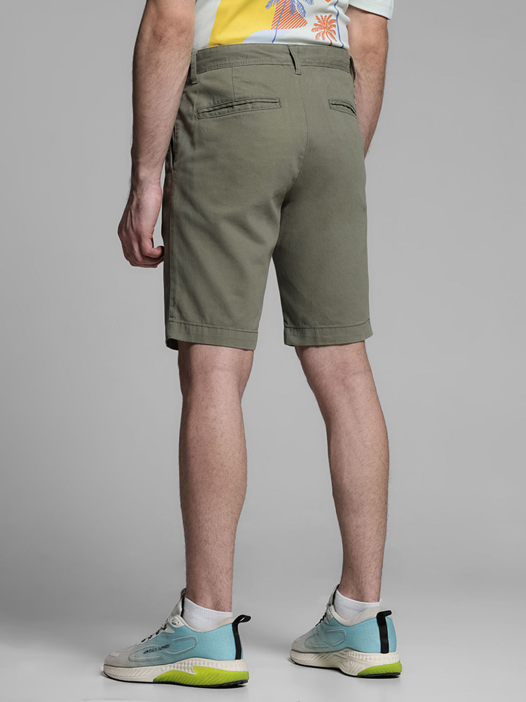 Green Mid Rise Cotton Shorts