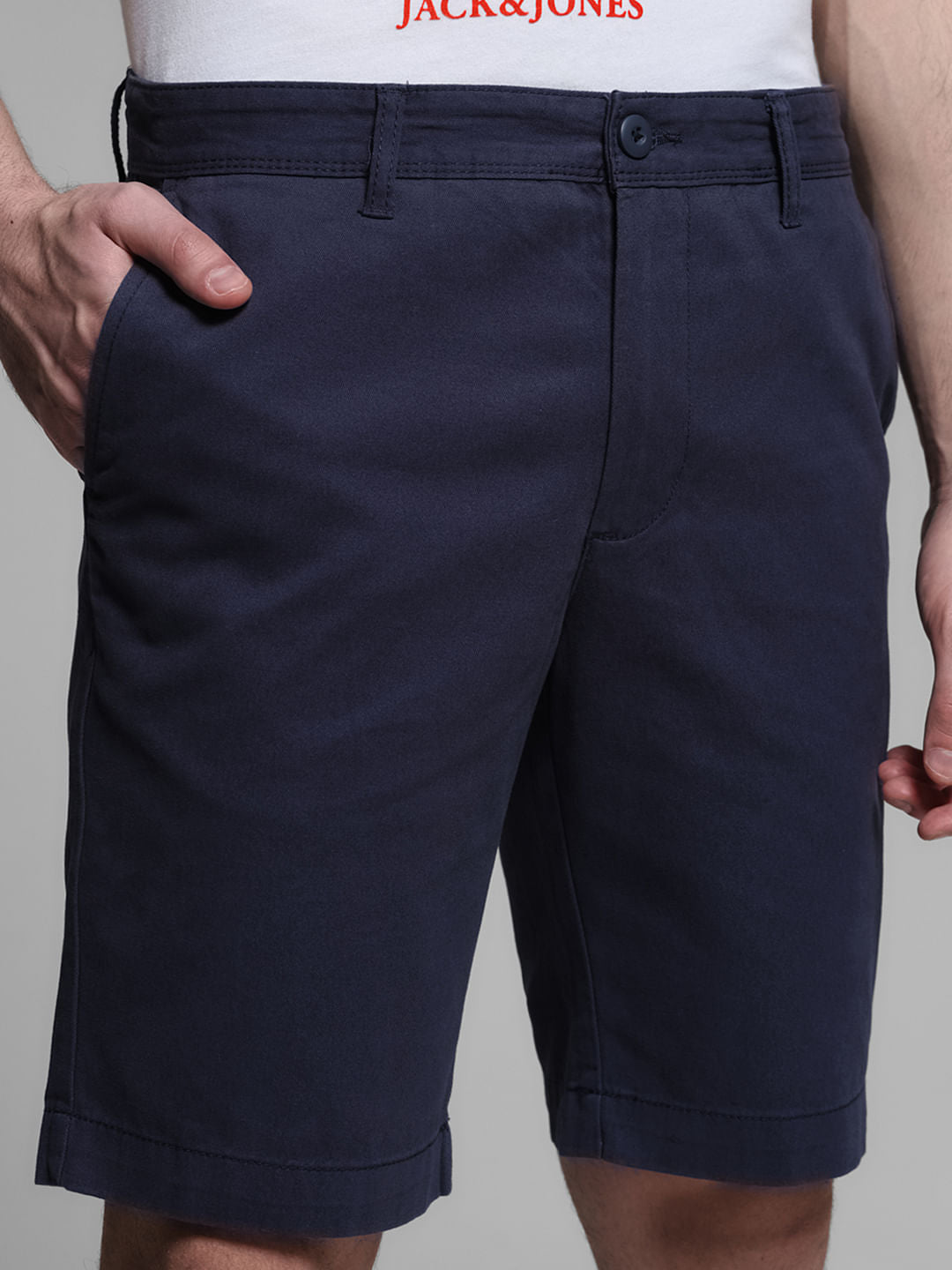 Dark Blue Mid Rise Cotton Shorts