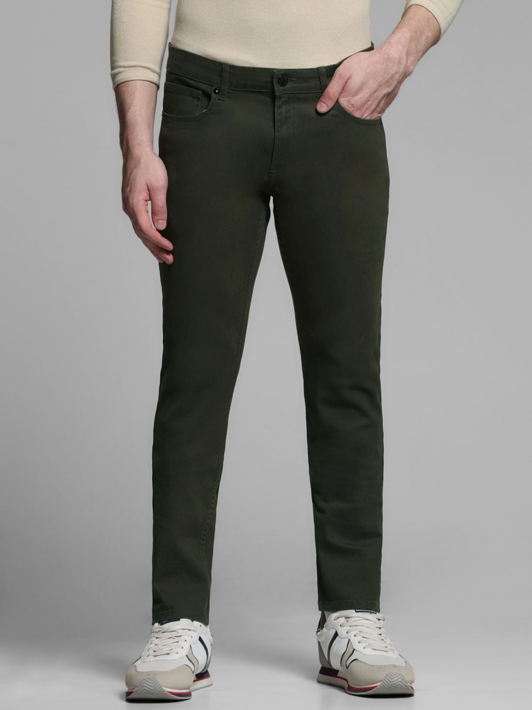 Green Mid Rise Slim Fit Pants
