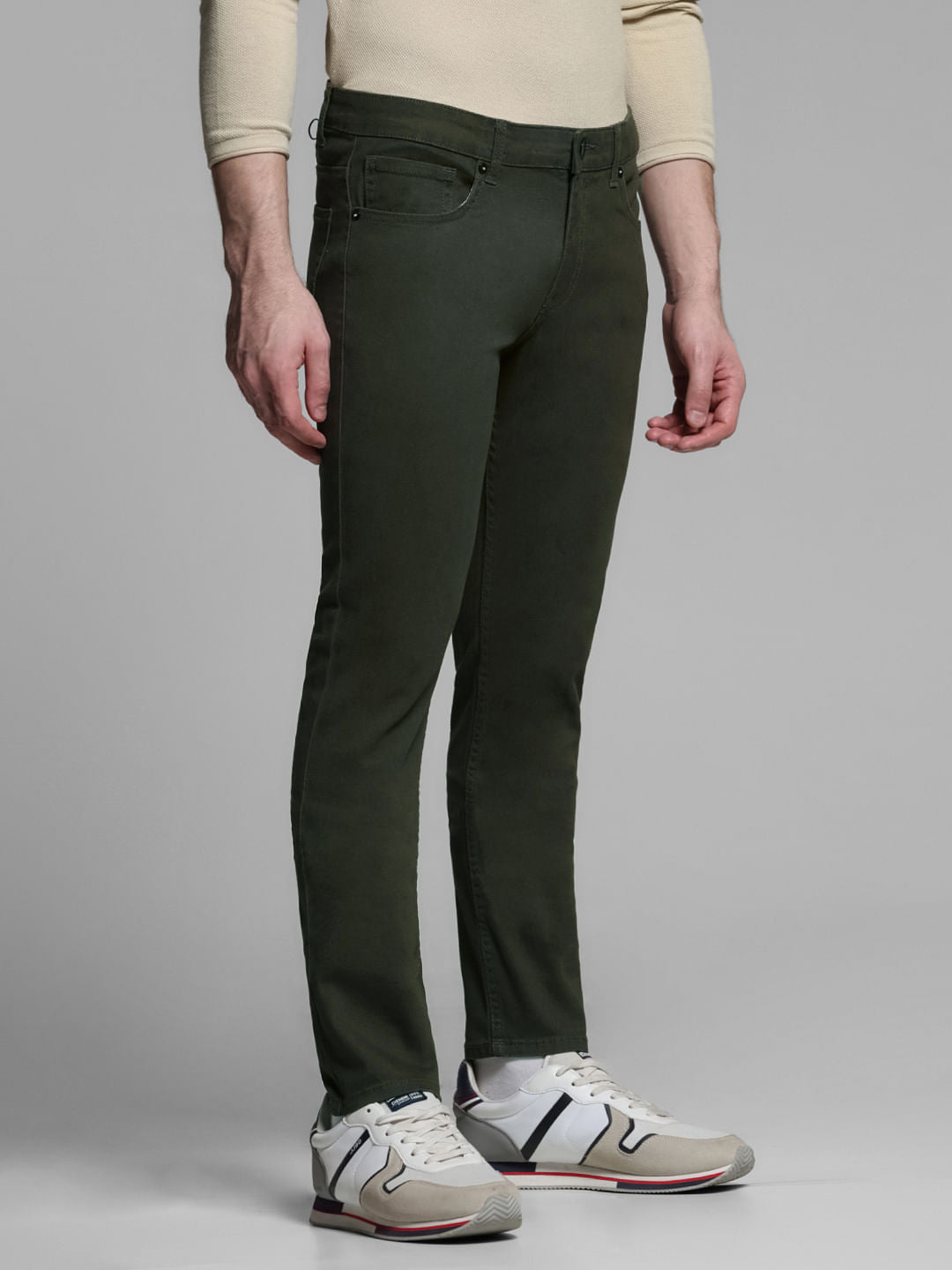 Green Mid Rise Slim Fit Pants