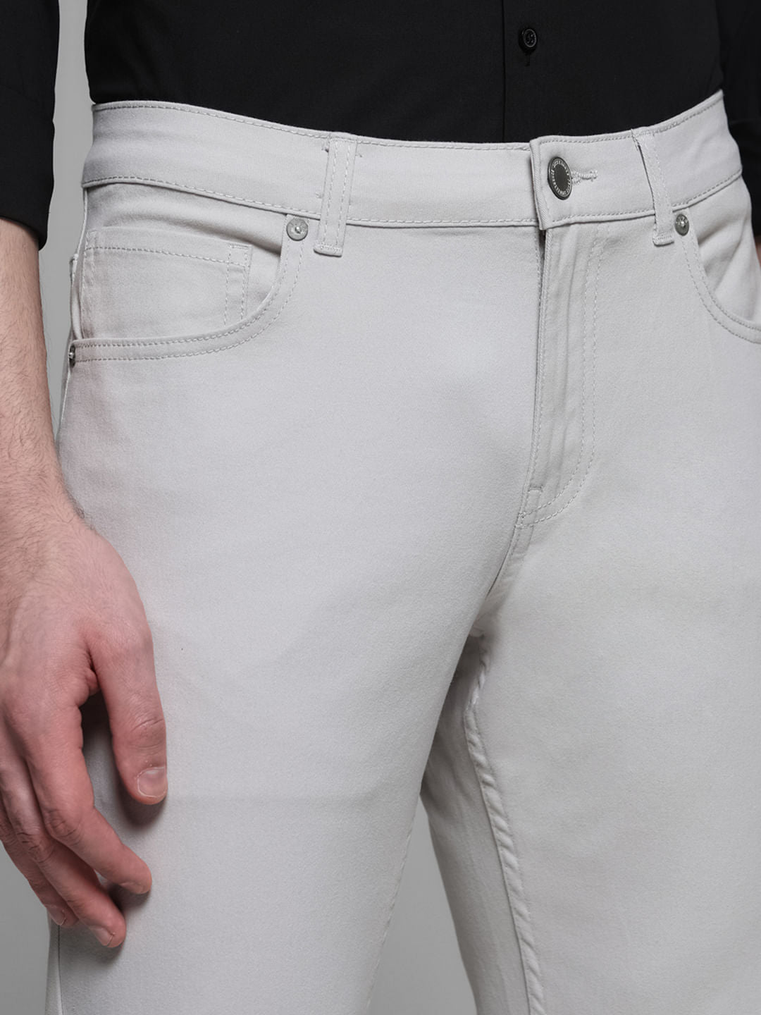 Light Grey Mid Rise Slim Fit Pants