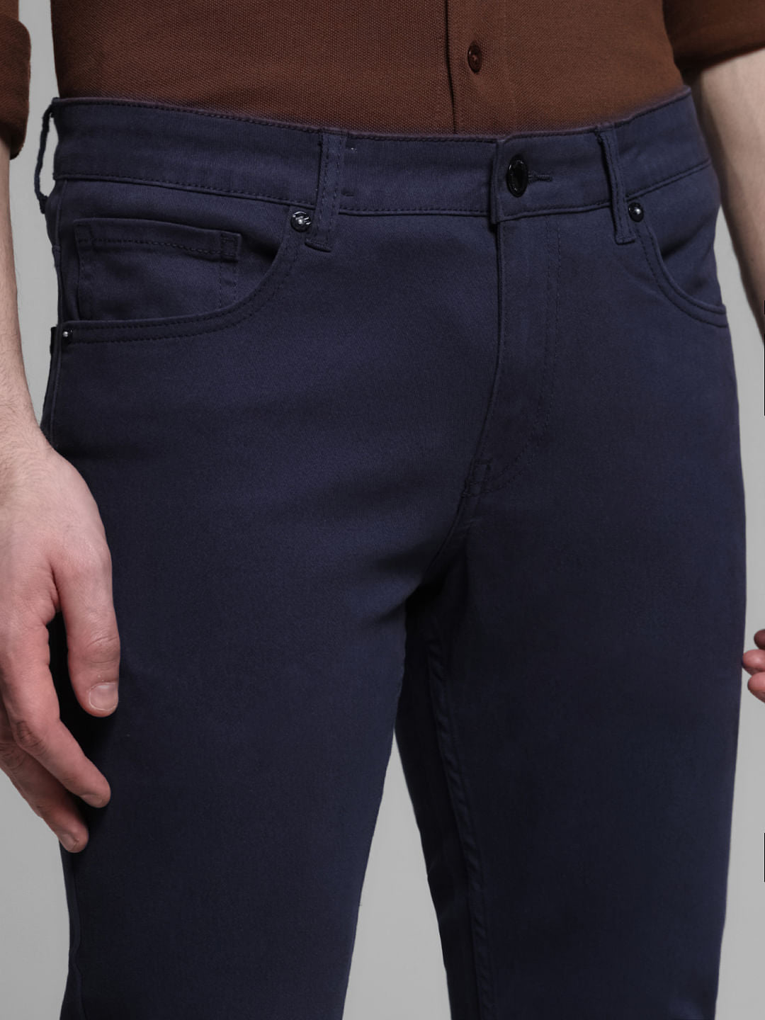 Dark Blue Mid Rise Slim Fit Pants
