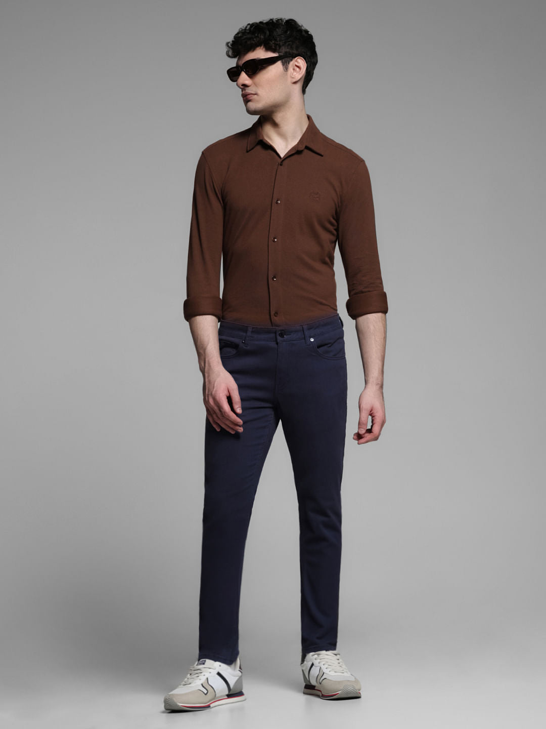 Dark Blue Mid Rise Slim Fit Pants