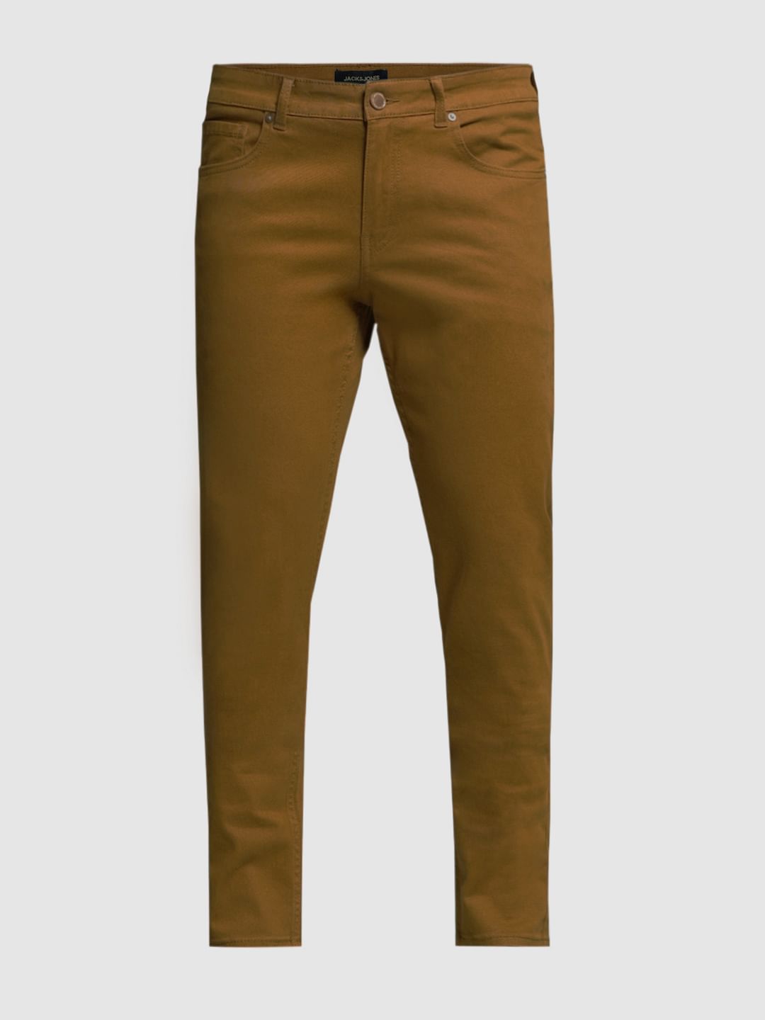 Golden Brown Mid Rise Slim Fit Pants