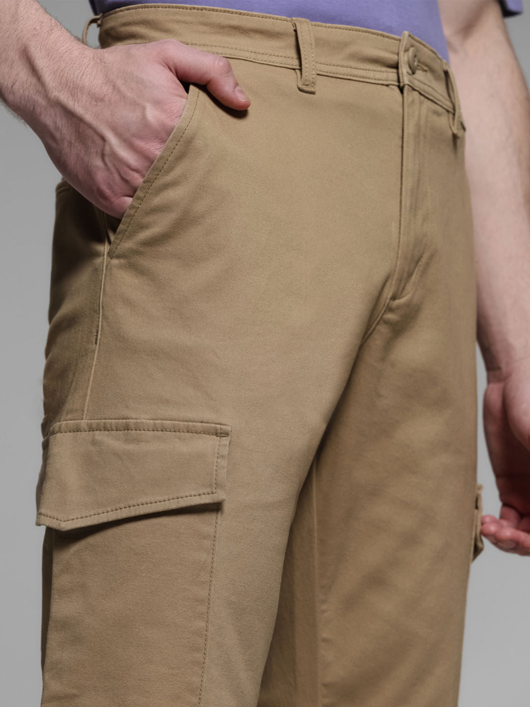 Brown Mid Rise Cargo Trousers