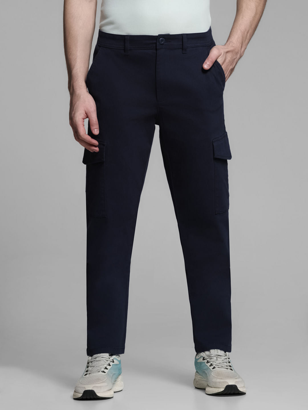 Navy Blue Mid Rise Cargo Trousers