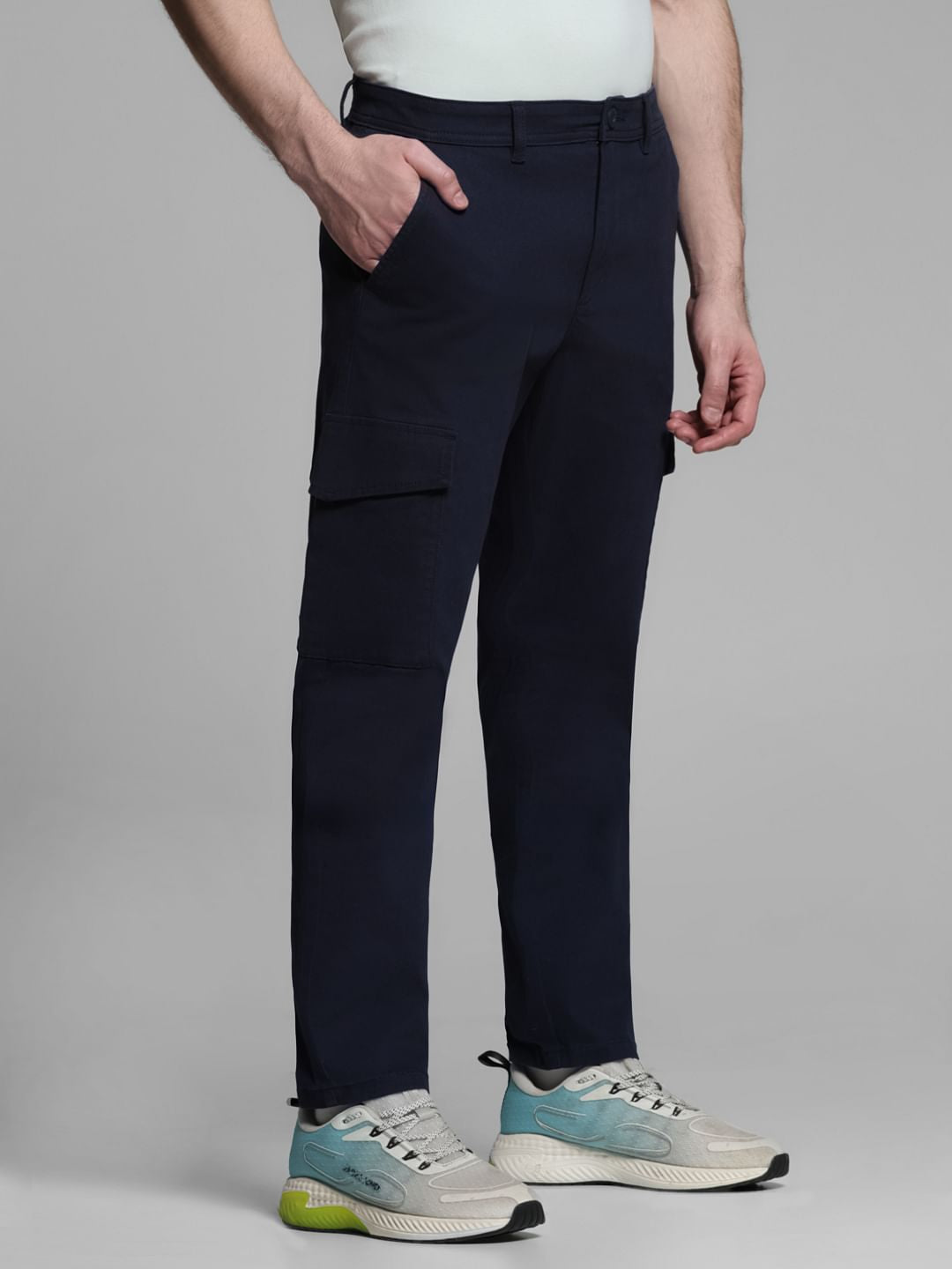Navy Blue Mid Rise Cargo Trousers