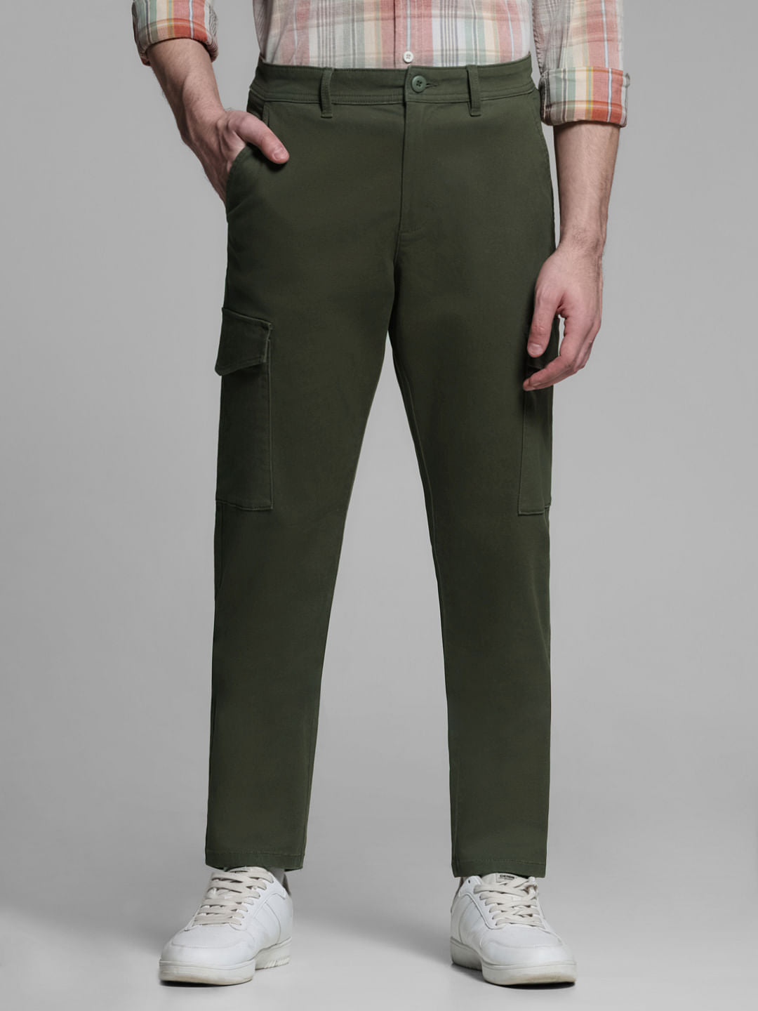 Dark Green Mid Rise Cargo Trousers