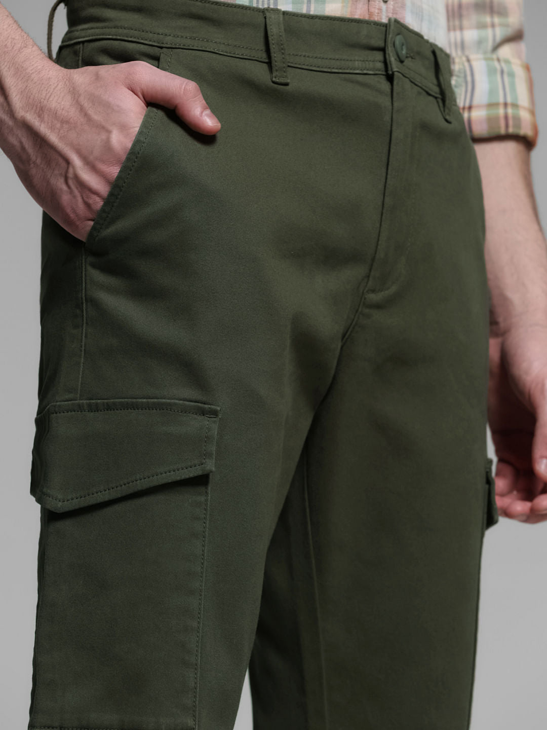 Dark Green Mid Rise Cargo Trousers