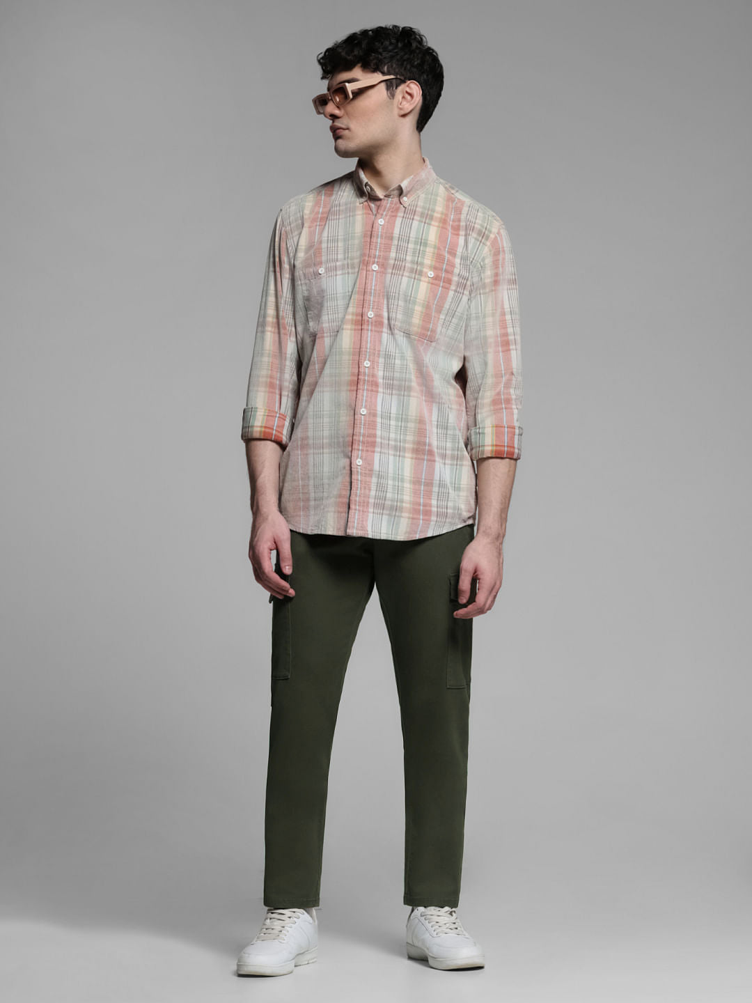 Dark Green Mid Rise Cargo Trousers