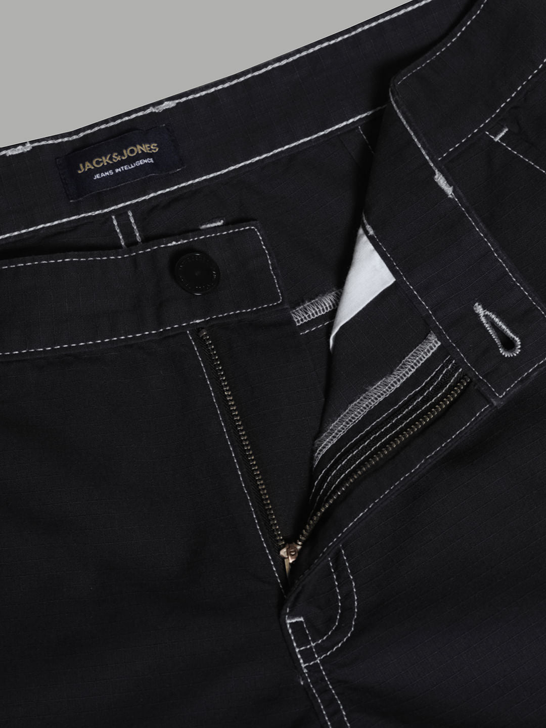 Black Contrast Stitch Cargo Trousers