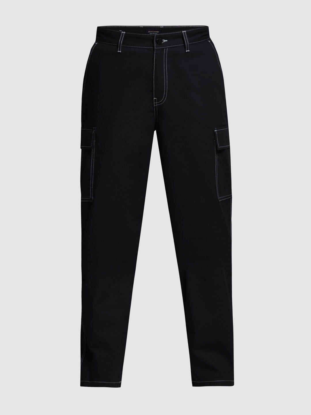 Black Contrast Stitch Cargo Trousers