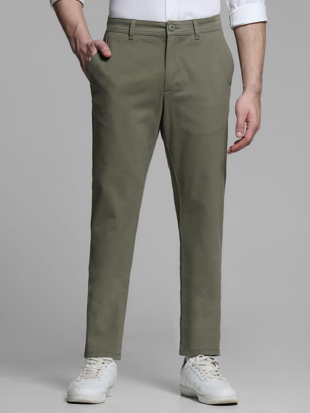 Green Mid Rise Slim Fit Pants