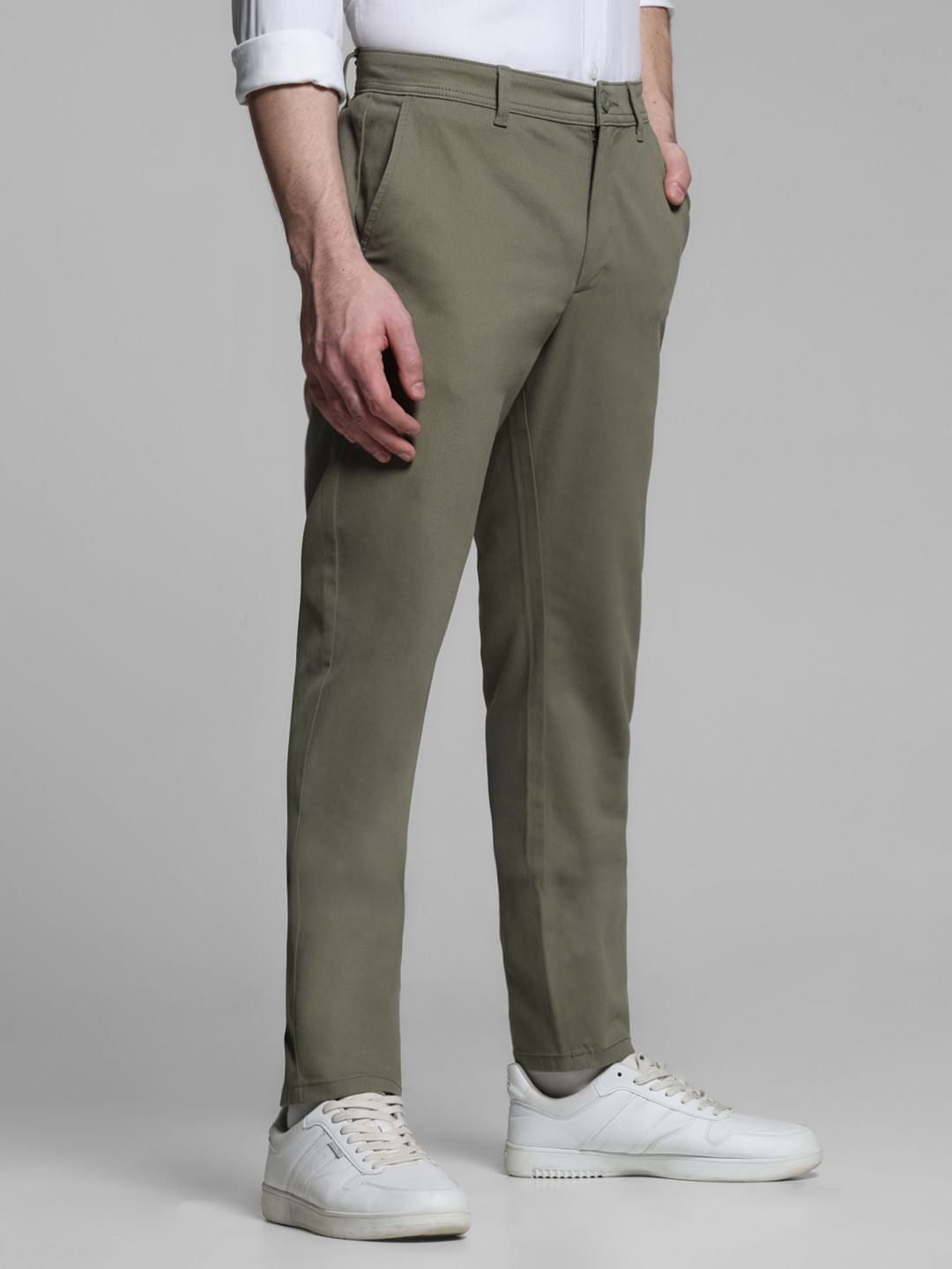 Green Mid Rise Slim Fit Pants