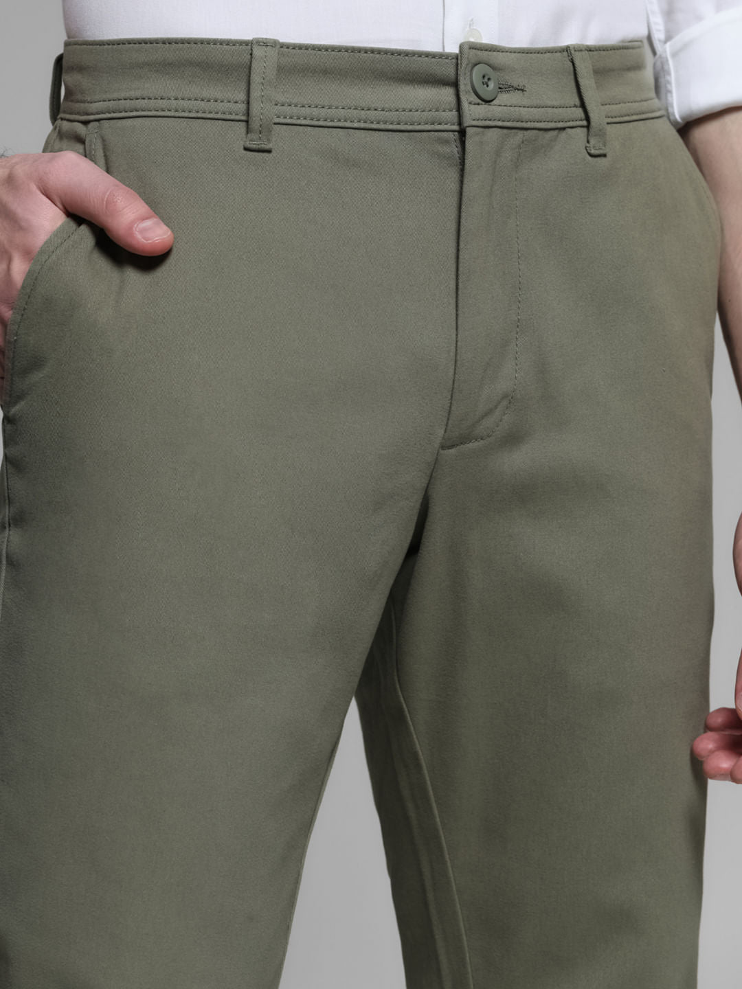 Green Mid Rise Slim Fit Pants