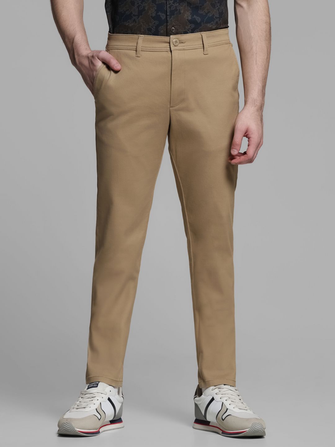 Brown Mid Rise Slim Fit Pants