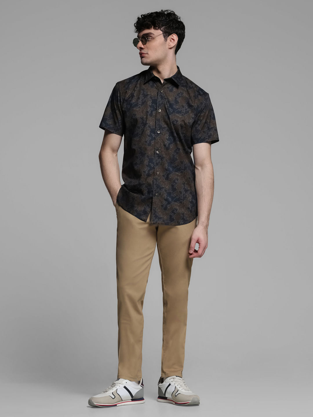 Brown Mid Rise Slim Fit Pants