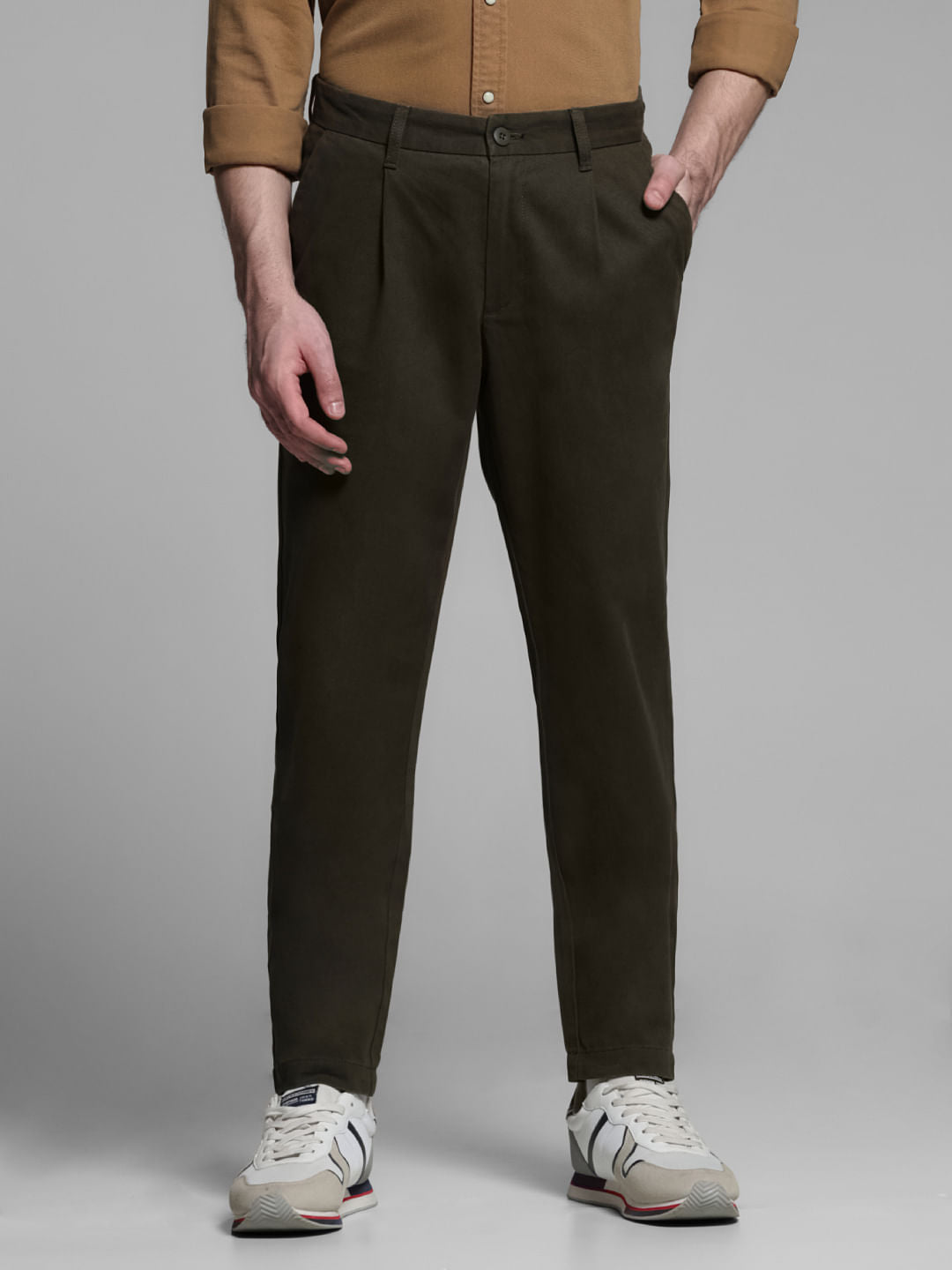 Dark Green Mid Rise Regular Fit Pants