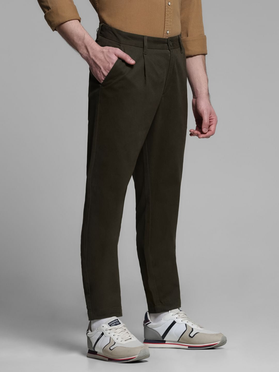 Dark Green Mid Rise Regular Fit Pants