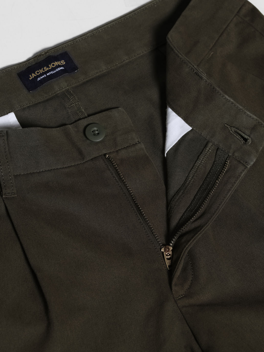 Dark Green Mid Rise Regular Fit Pants