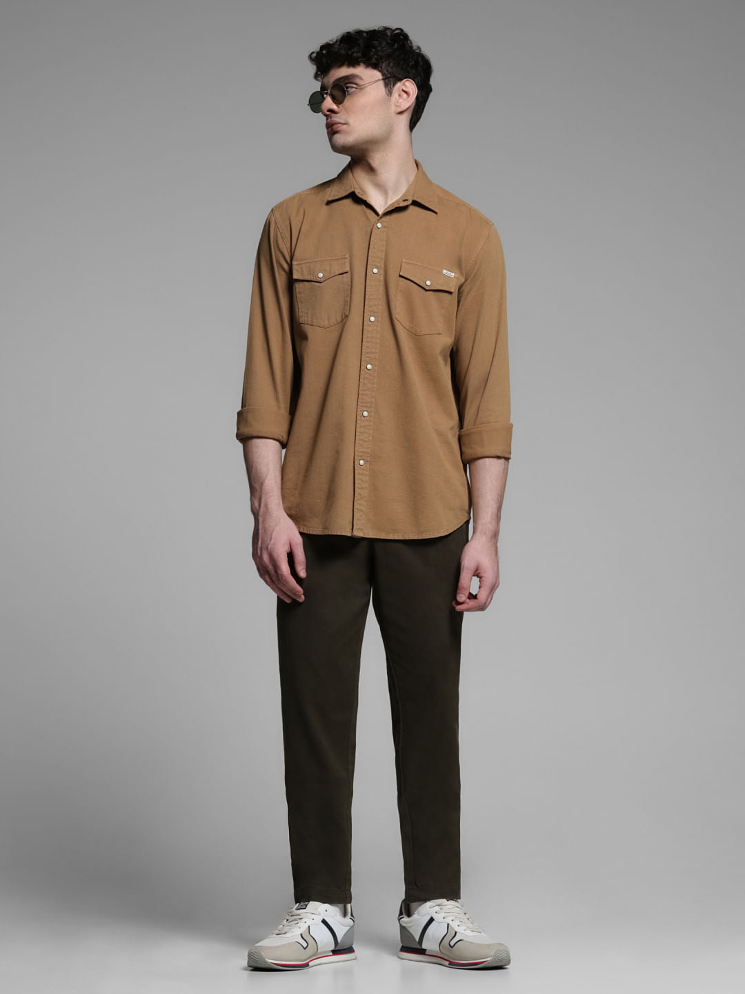 Dark Green Mid Rise Regular Fit Pants