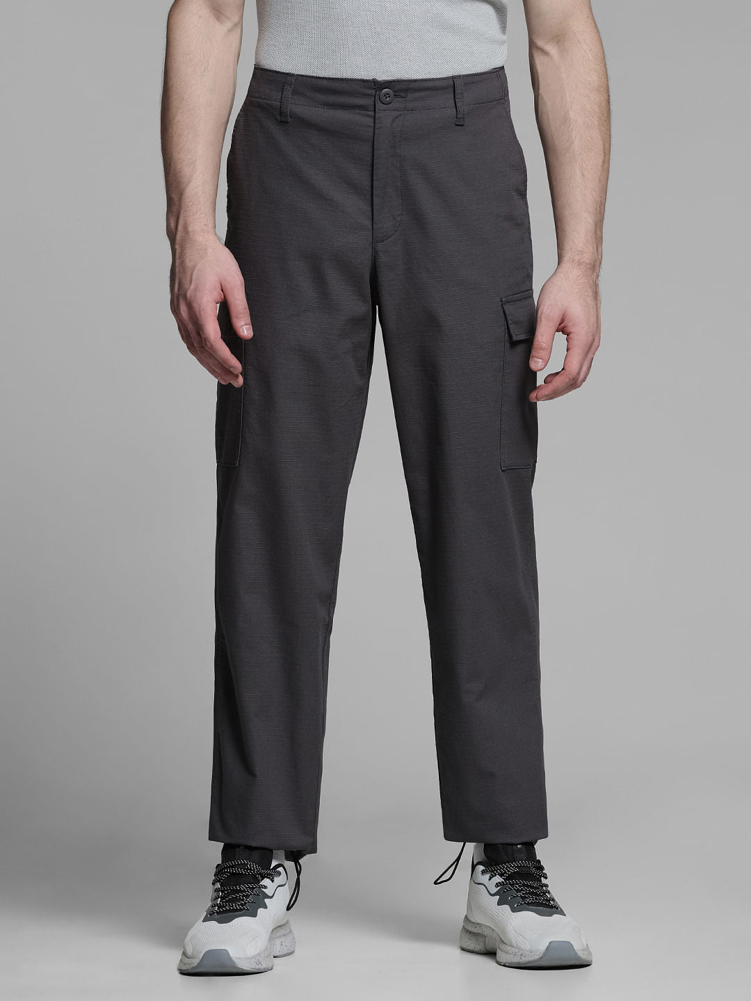 Dark Grey Mid Rise Cargo Trousers