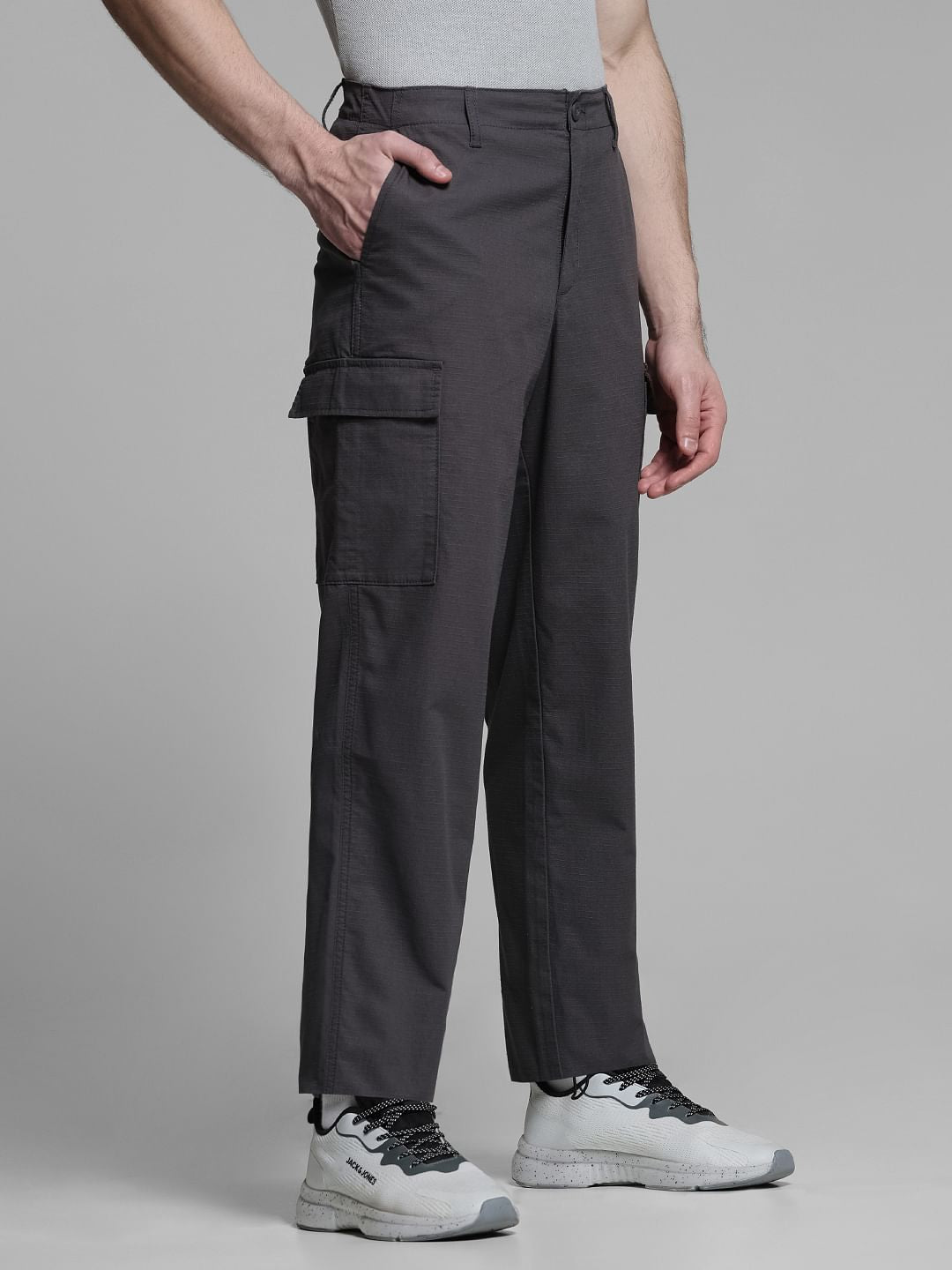 Dark Grey Mid Rise Cargo Trousers