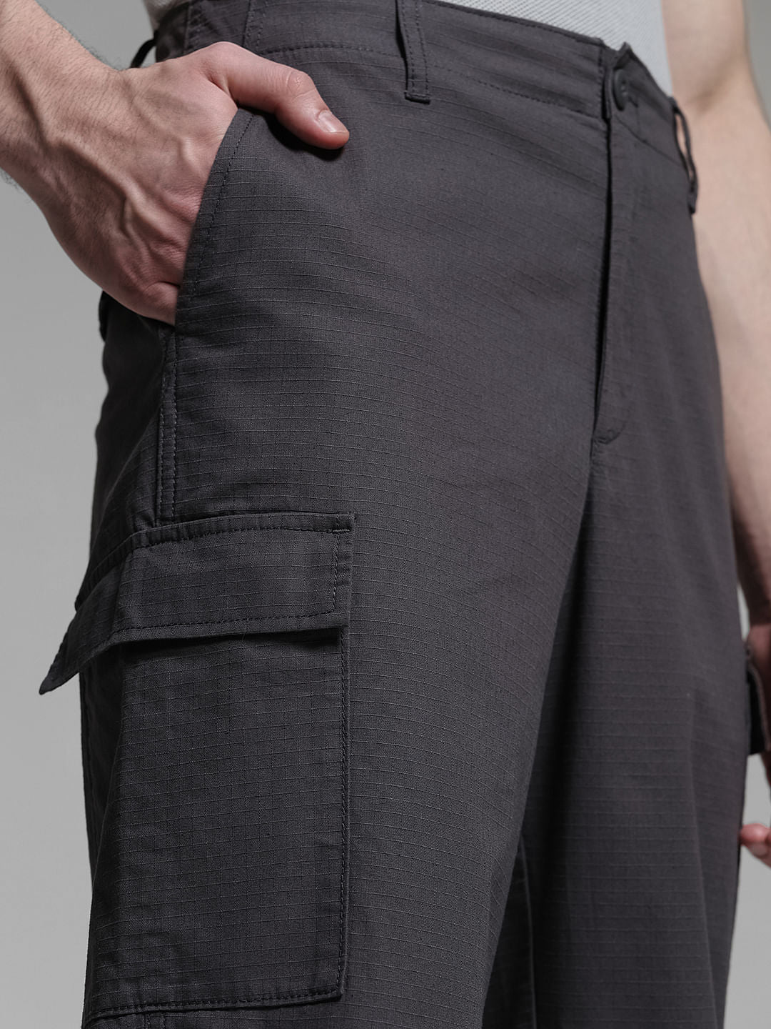 Dark Grey Mid Rise Cargo Trousers