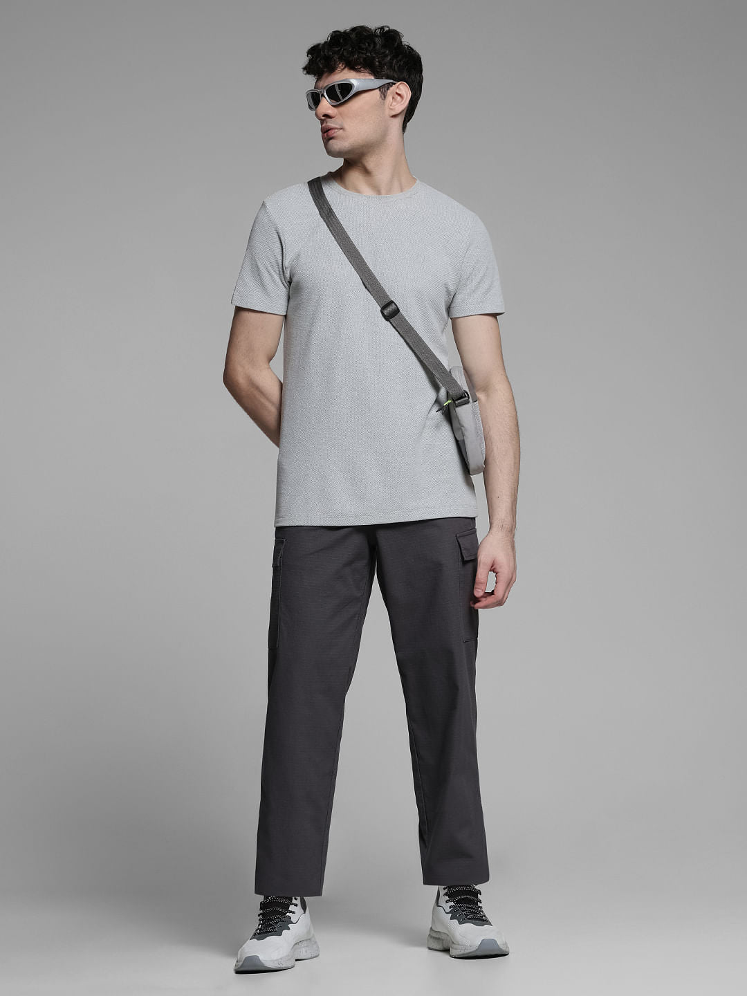 Dark Grey Mid Rise Cargo Trousers