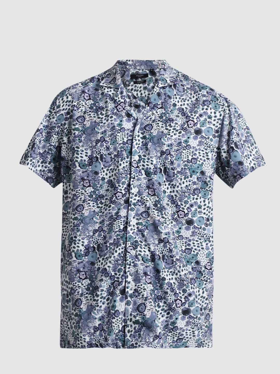 White & Blue Floral Print Shirt