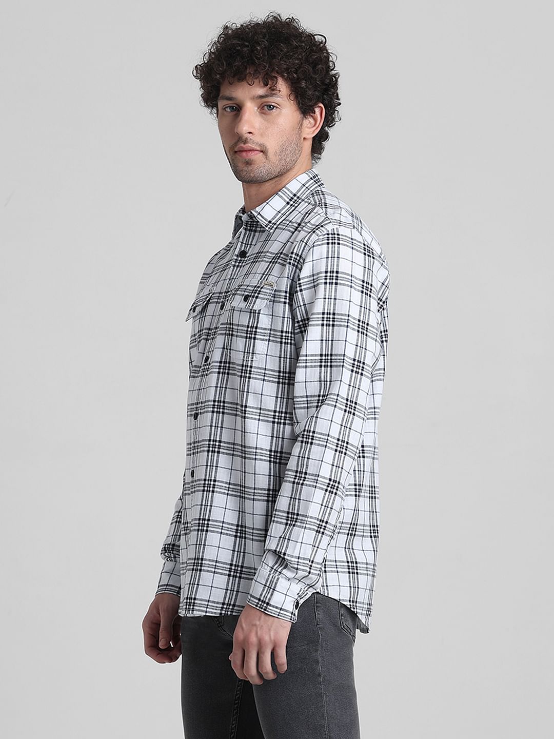 White Check Print Cotton Shirt