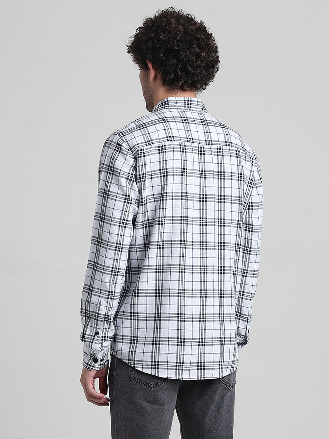 White Check Print Cotton Shirt