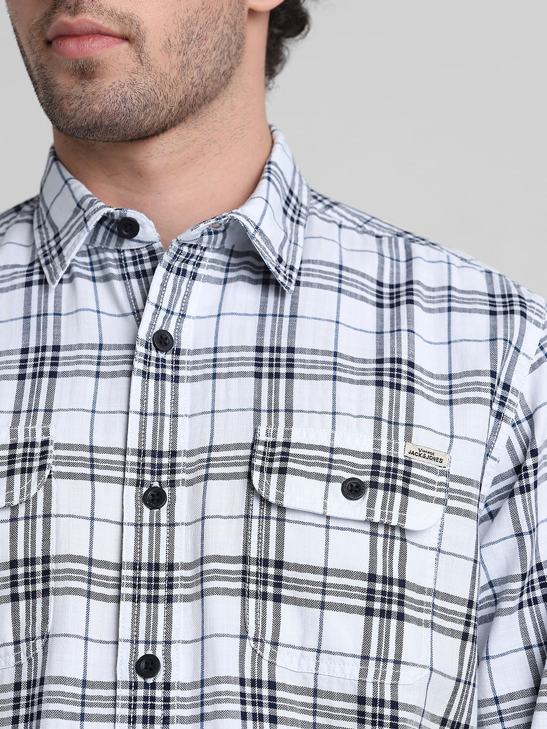 White Check Print Cotton Shirt