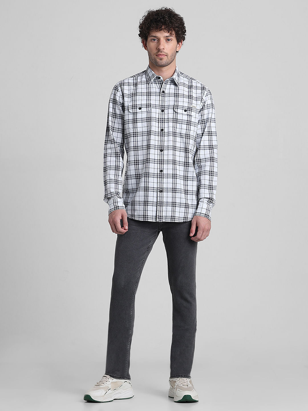 White Check Print Cotton Shirt
