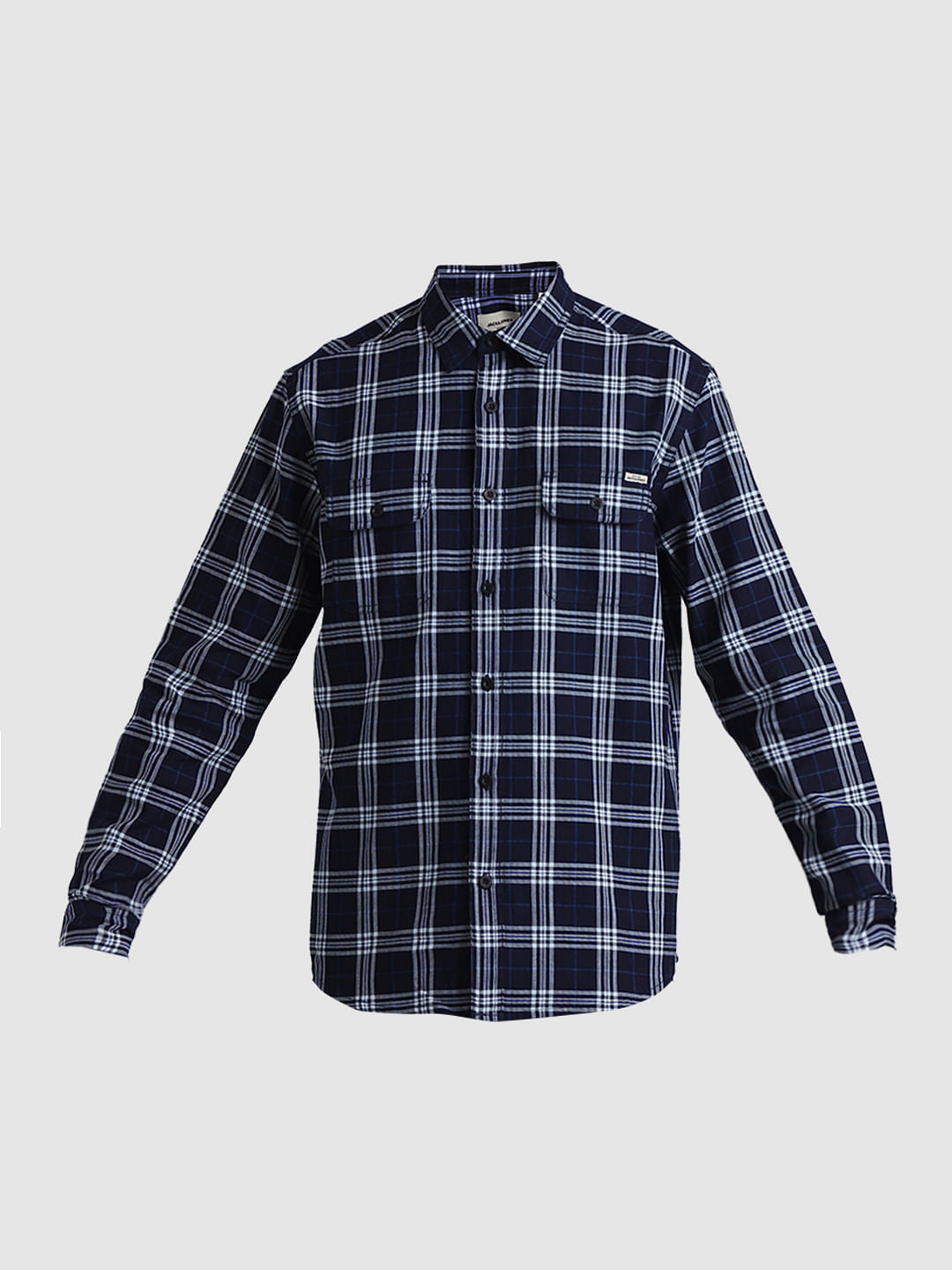 Dark Blue Check Print Cotton Shirt