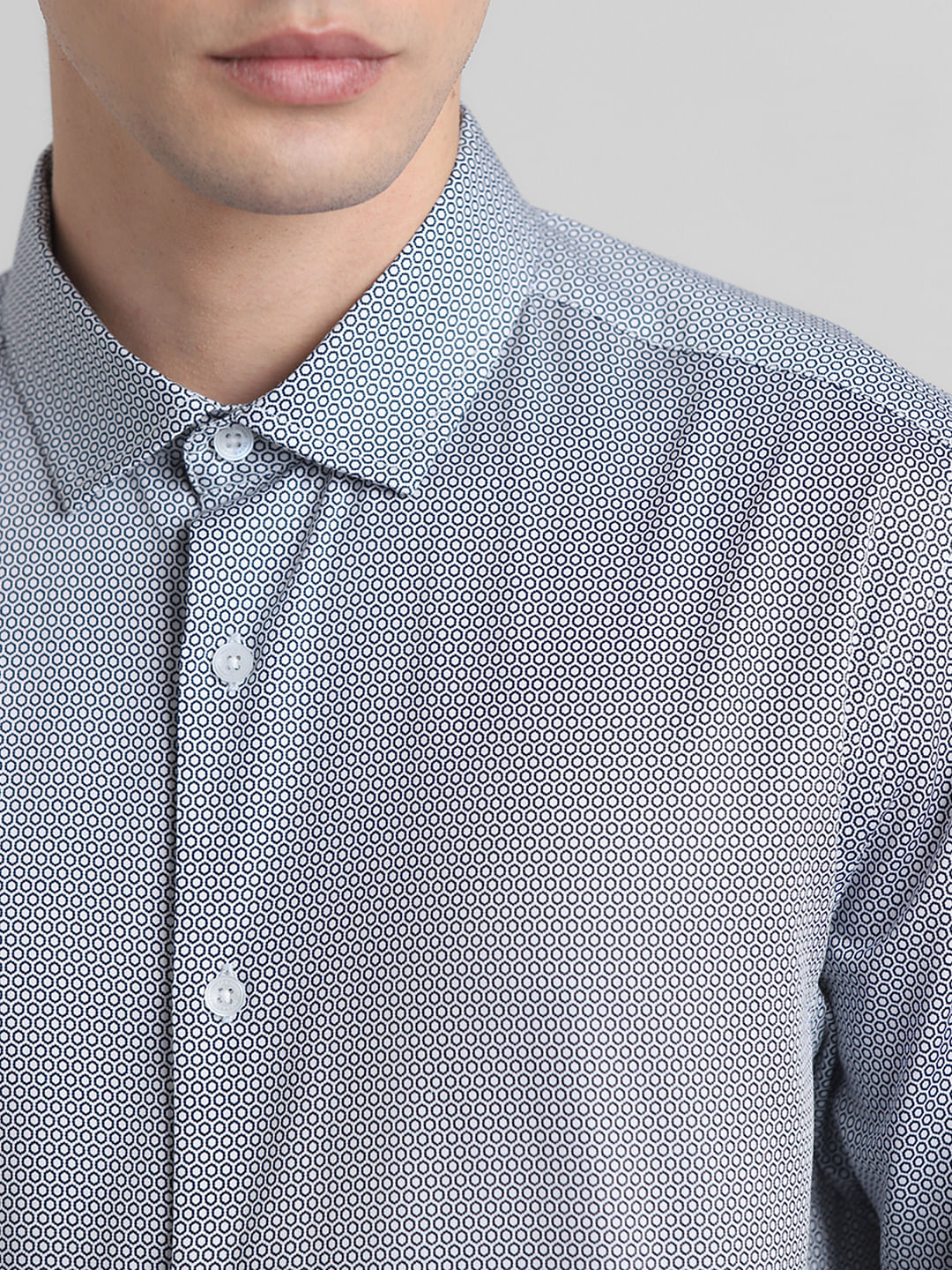 White Printed Full Sleeves Shirt