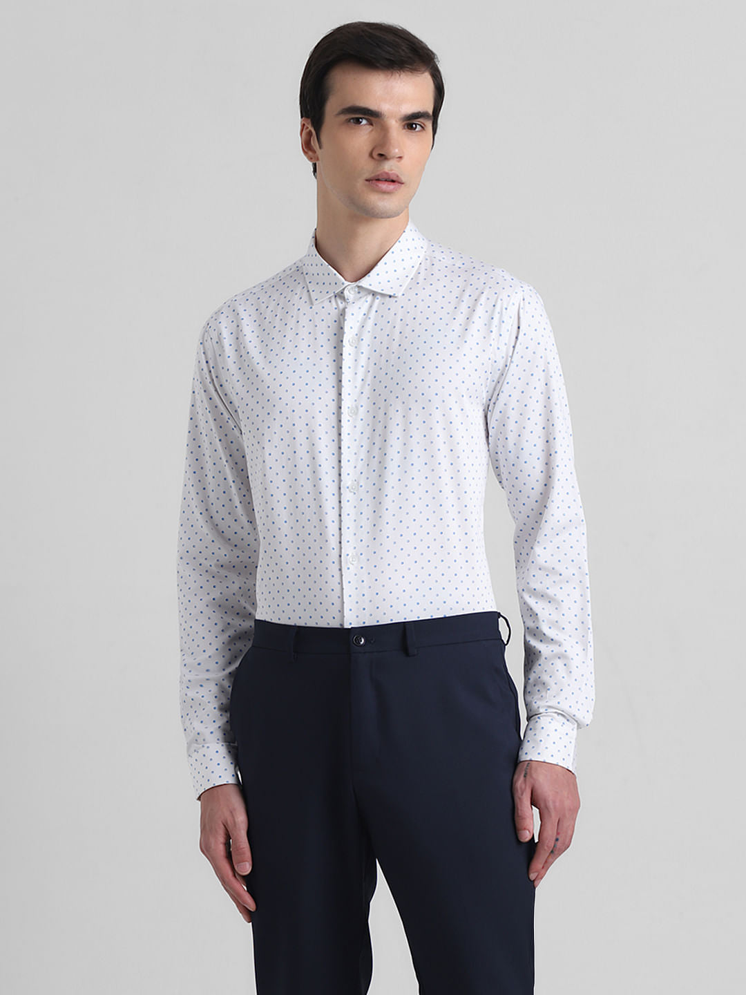 White Polka Dot Full Sleeves Shirt