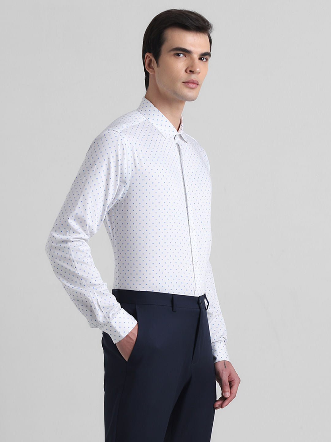White Polka Dot Full Sleeves Shirt