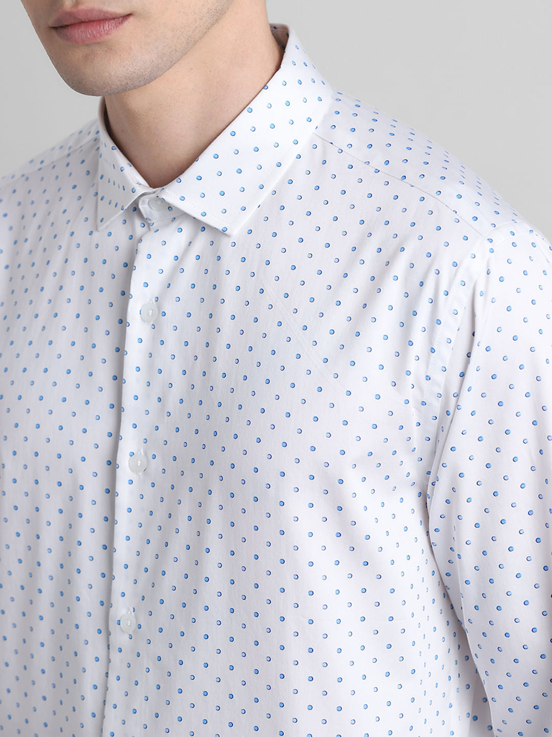White Polka Dot Full Sleeves Shirt