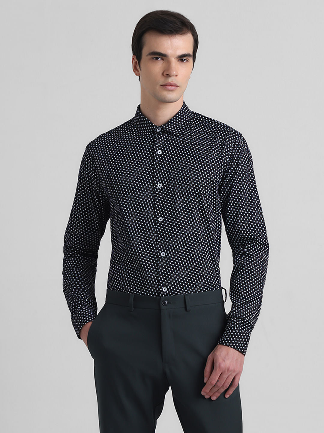 Black Printed Full Sleeves Shirt