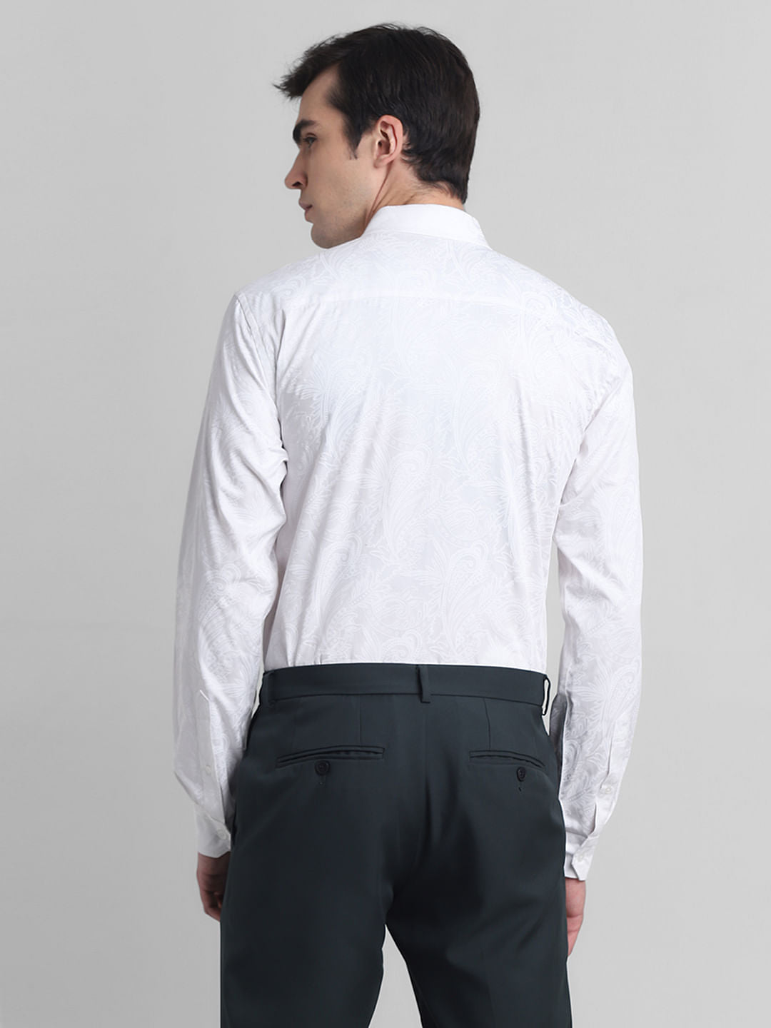 White Floral Cotton Formal Shirt