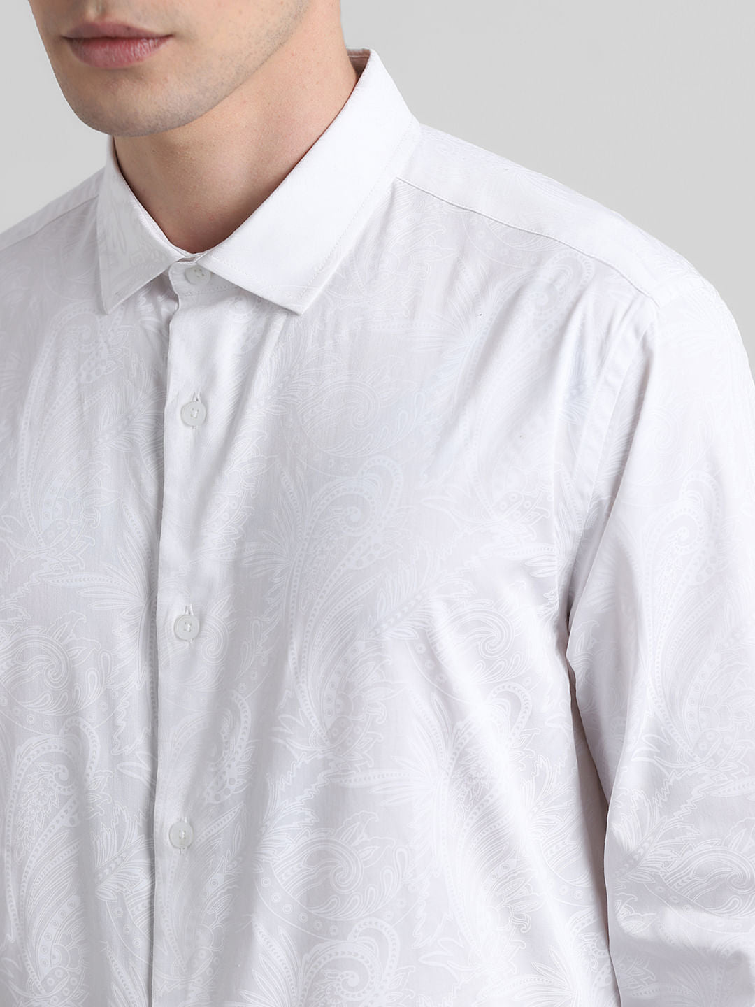 White Floral Cotton Formal Shirt
