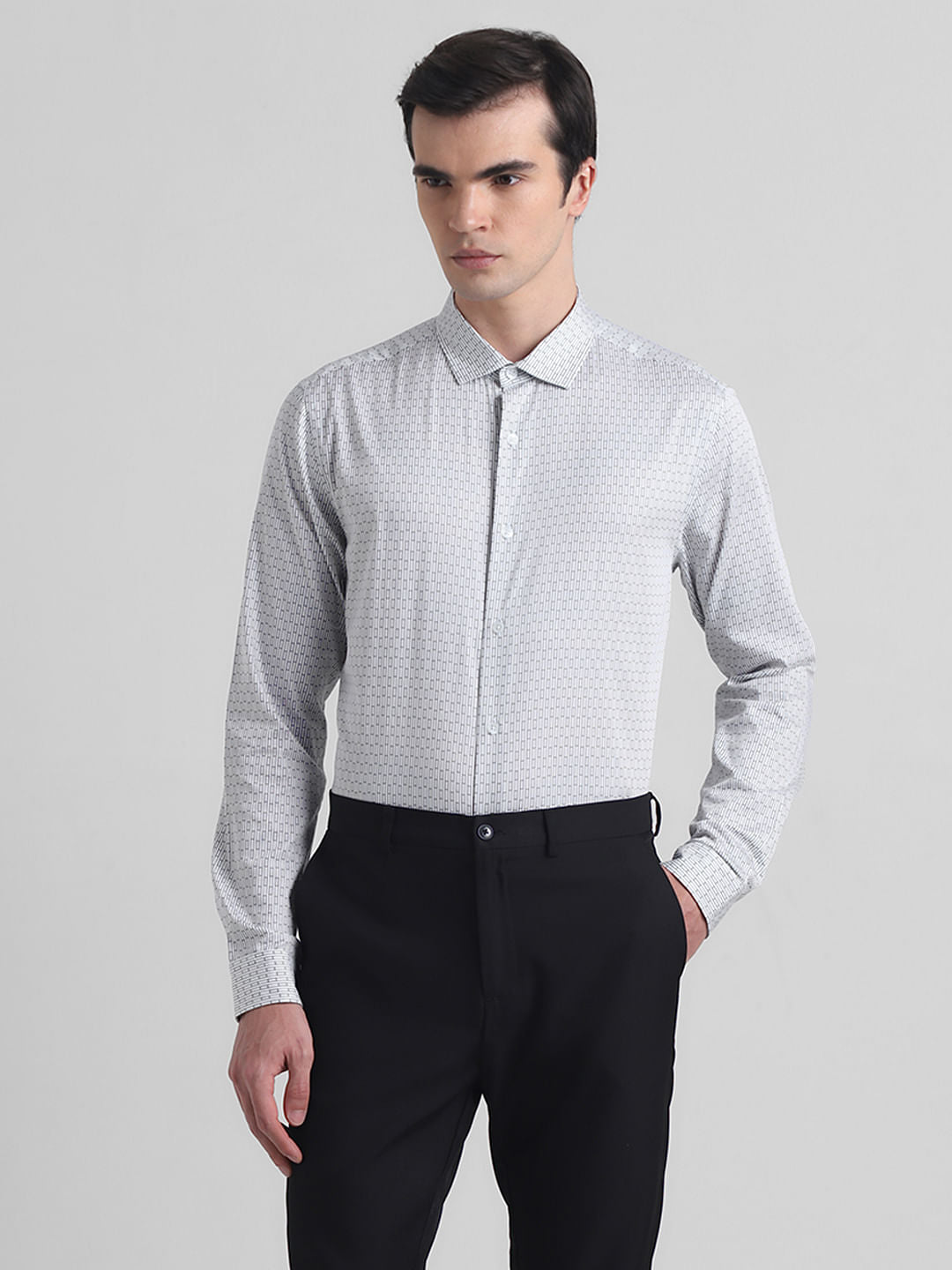 White Printed Cotton Formal Shirt