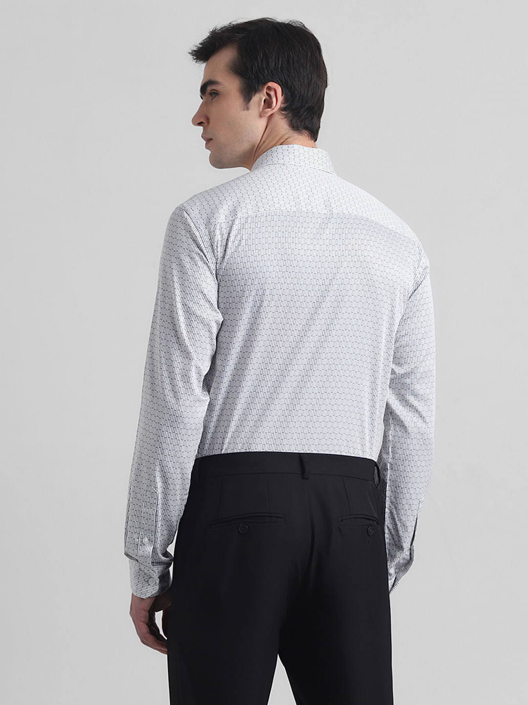 White Printed Cotton Formal Shirt