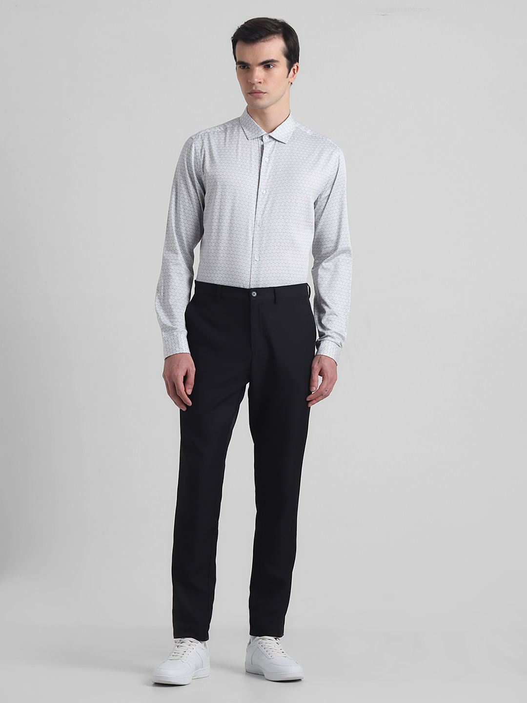 White Printed Cotton Formal Shirt