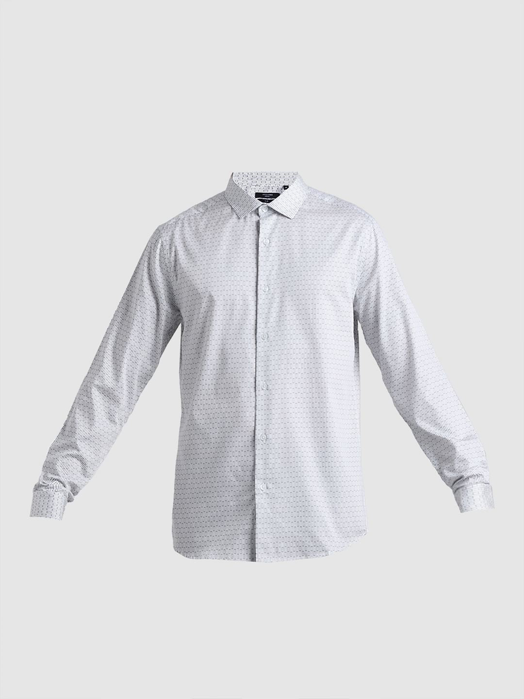 White Printed Cotton Formal Shirt
