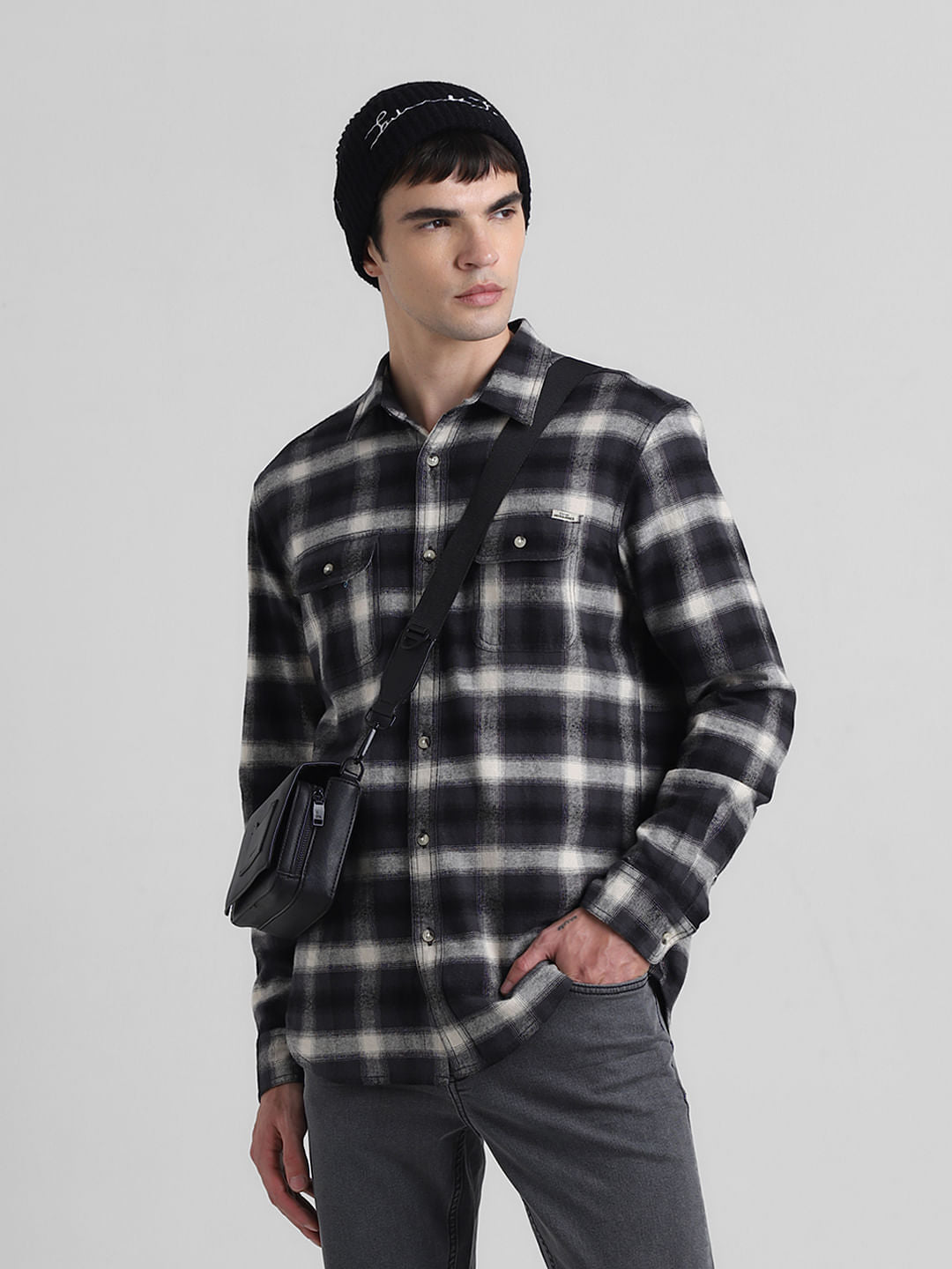 Black Check Print Cotton Shirt